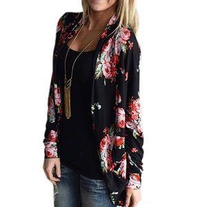 Ecowish Floral Long Sleeve Open Kimono Cardigan
